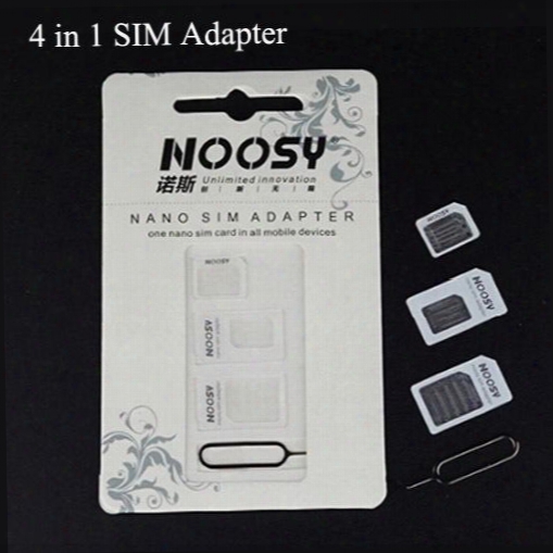 Noosy Nano Micro Sim Card 4 In 1 Adapter Eject Pin For Iphone 5 For Iphone 4 4s With Sim Card With Retail Package