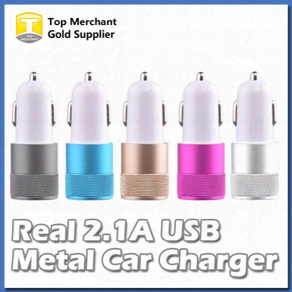 Real 2.1a Metal Dual Usb Port Car Adapter Charger Universal 12 Volt 1 2 Amp For Apple Iphone Ipad Ipod Samsung Galaxy Moto Nokia Htc