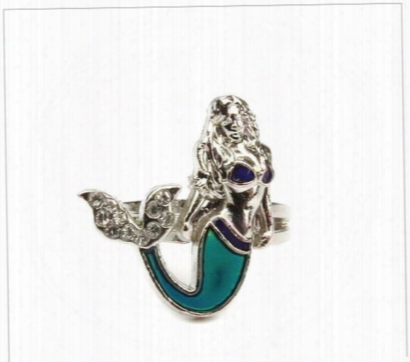The Caribbean Mermaid Mood Ring Fashion Cz Diamond Vintage Mood Emotion Color Mood Ring 100pcs/lot