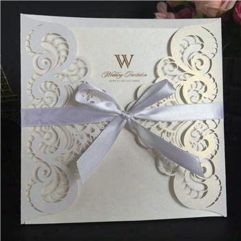 White Ribbon Wedding Invitations Hollow Out Laser Cut Wholesale Price Personalized Wedding Invitation Cards Wedding Invites Dhl Free