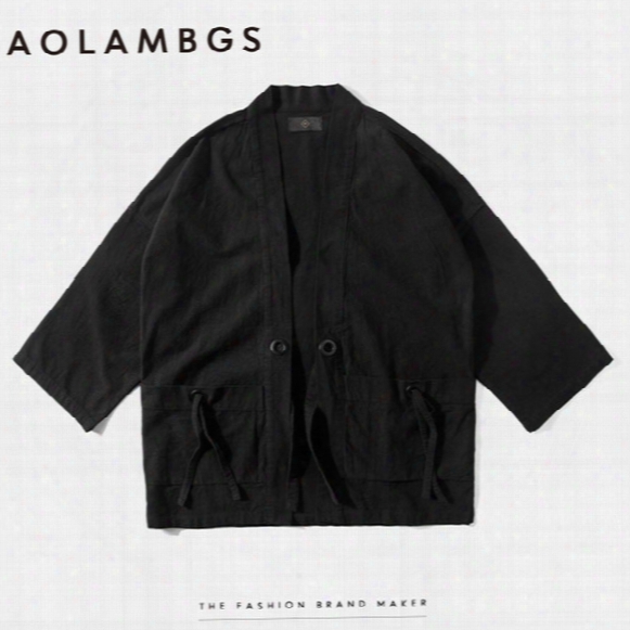Wholesale- Aolamegs Mens Kimono Japanese Clothes Streetwear Fashion Casual Kanye West Kimonos Jackets Harajuku Japan Style Cardigan Outwear