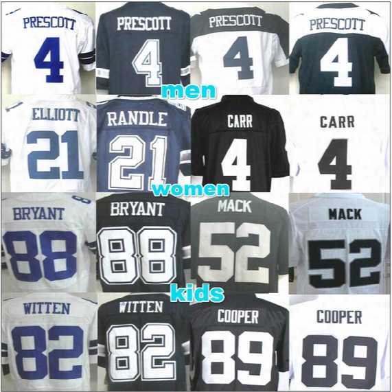 Witten Bryant 4 Dak Prescott Jersey Derek Carr 21 Ezekiel Elliott 52 Khalil Mack 89 Amari Coope Elite Sport Rugby Jerseys For Men Women Kids