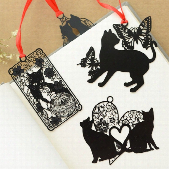 100 Pcs/lot Cartoon Black Cat Metal Bookmarks For Books Notebook Tab Book Mark Stationery School Supplies Marcador De Livro