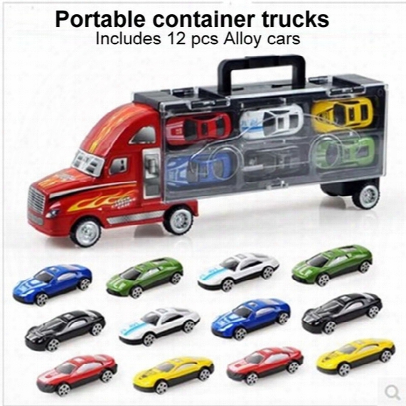 1:30 Scale Diecast Metal Alloy Model Toys Diecast Metal Truck Hauler +small Cars For Children Gifts