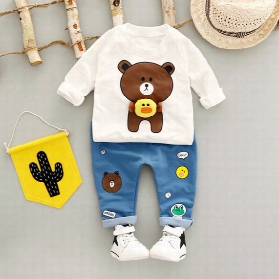 2 Pcs Set 2017 Baby Autumn Two Piece Sets Long Sleeve T-shirt With Pant Casual Baby Boy Outfits Cotton Cartoon Clothes 4 Sets/lot B