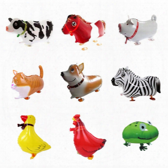 20pcs Animal Farm Walking Balloon Pets Cow Horse Pig Duck Cat Chicken Frog Cat Dog Mix Birthday Gift Party Toy Foil Cartoon Walking Balloon