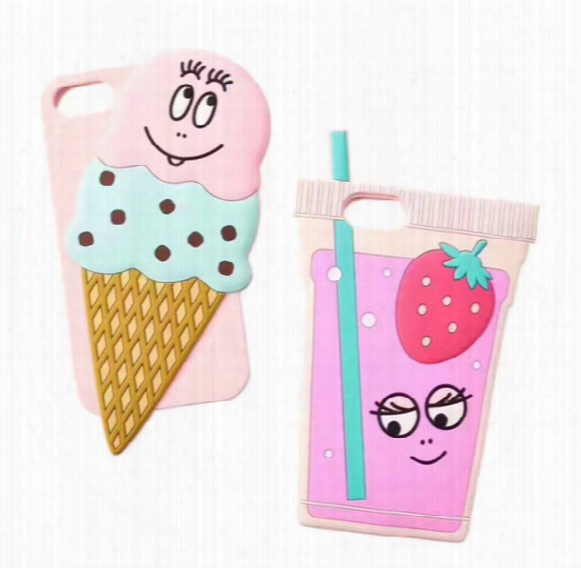 3d Les Barbapapa Ice Cream Silicon Case For Iphone 6s 6splus For Iphone6 7 7plus Strawberry Juice Case Cartoon Cover