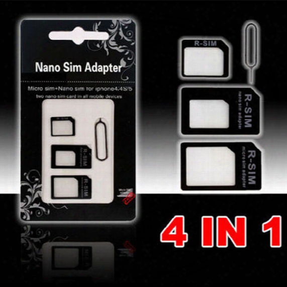 4 In 1 Nano Micro Sim Adapter Eject Pin For Iphone 5 For Iphone 4 4s With Sim Card Retail Box High Quality