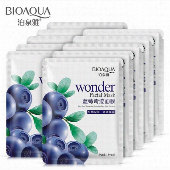 50pcs/lot Bioaqua Face Mask Blueberry Wonder Silk Facial Mask Moisturizing Whitening Oil-control Makeup Skin Care