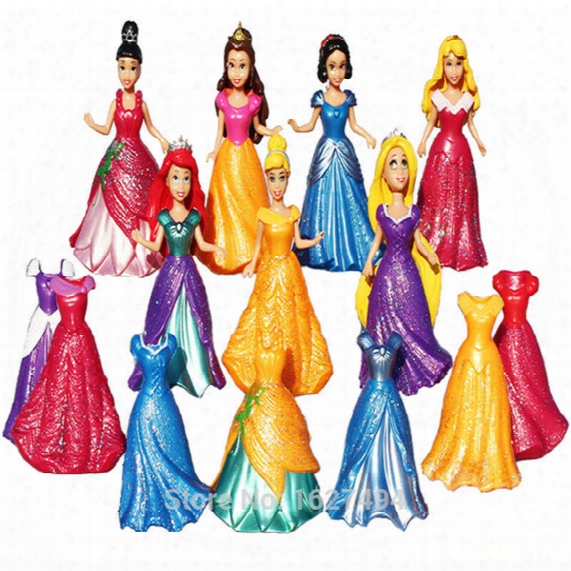 8cm Magic Clip Princess Magiclip Snow White Dress Aurora Statue Cinderella Anime Pvc Action Figures Dolls Figurines Kids Toys