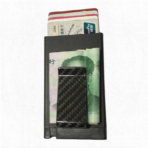 Best Christmas Gift For Men Metal Case Aluminium Card Holder Card Protector Mini Wallet With Carbon Fiber Money Clip