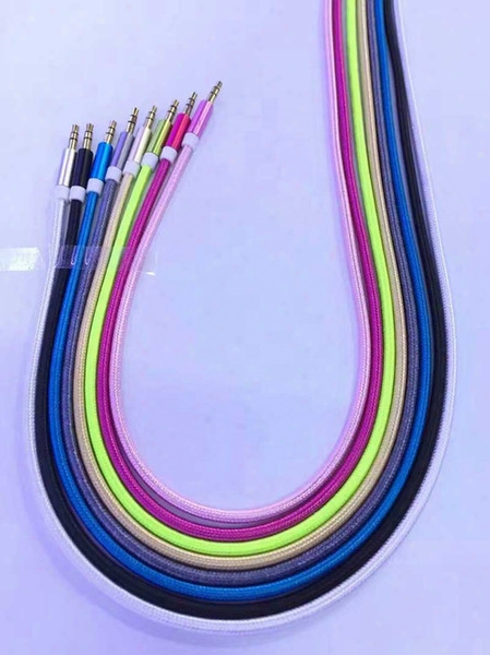 Braided Aux Cable 3.5mm 1m Gold Plated Nylon Cord Metal Connector Auxiliary Car Audio Cable For Headphones Mobile Cellphones