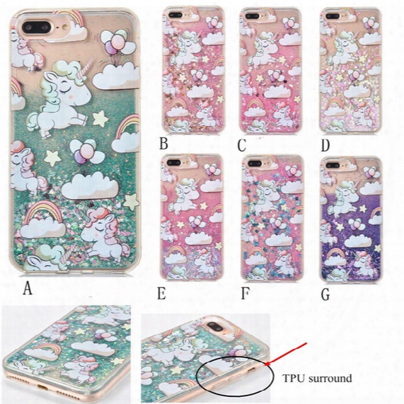 Cartoon Horse Quicksand Case Floating Glitter Bling Cover 3d Liquid Back Shell For Iphone7 7plus 6 6plus 20pcs