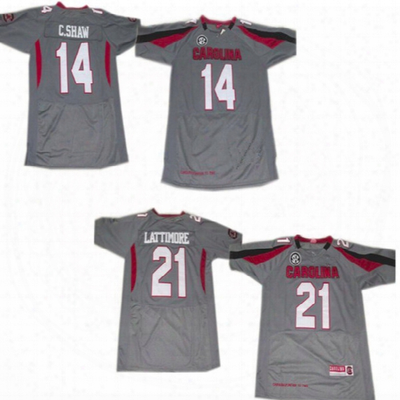Custom South Carolina #21 Lattimore #14 C.shaw Grey College Football Jersey Stitching Jerseys Fast Shipping