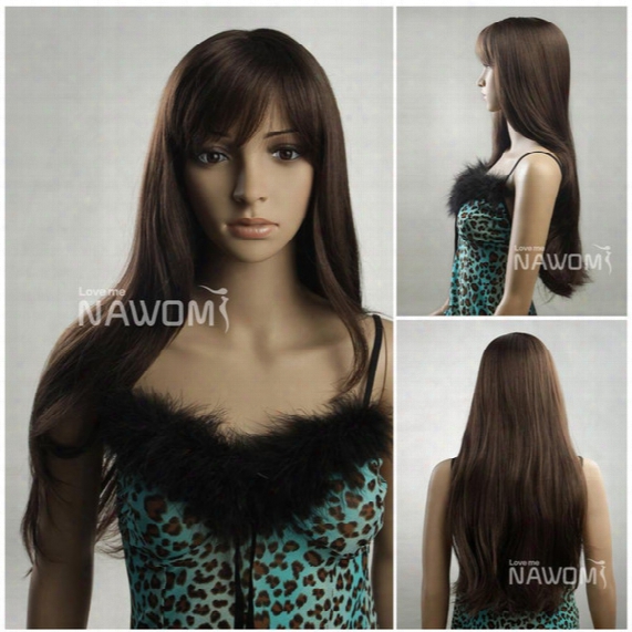 European Hair Wigs Dark Brown Wigs For Women Hair Weaves Synthetic Fiber Of 100% Kanekalon 1pc Lot Free Shipping 0729s678-6