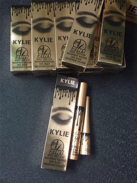 Fashion Kylie Eyeliner Mascara Set 2 In 1 Magic Thick Slim Waterproof Mascaras Cool Black Makeup Accentuating Gel Cream Eyeliner Eye Liners