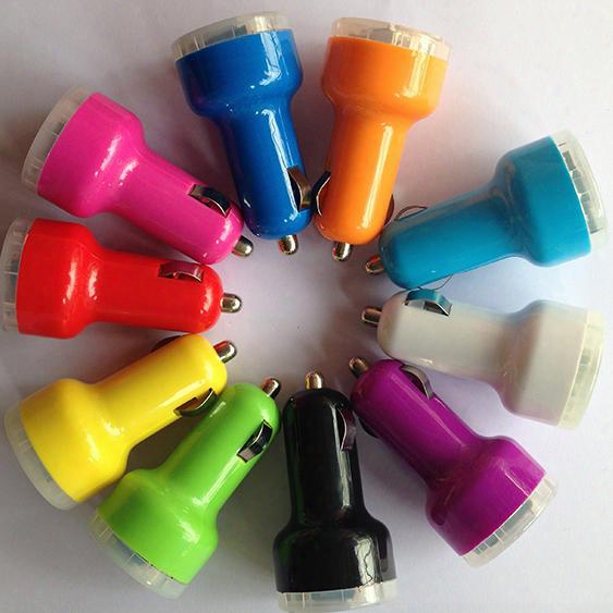 Free Shipping 50pcs/lot High Quality Mini Micro Auto Universal Dual 2 Port Usb Car Charger For Iphone Ipad Ipod 2.1a Car Charger Adapter