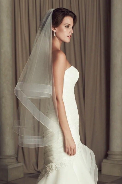 Free Shipping Simple Two Tier Mid Length Veil With Horsehair Trim Veils For Marriage Short Veils Cathedral Veils