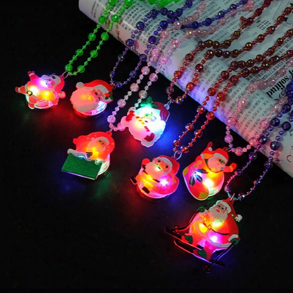 Glow Up Flashing Led Necklace For Christmas Kids Colorful Beads Chain Led Light Cartoon Santa Claus Pendant Necklace Party Favors