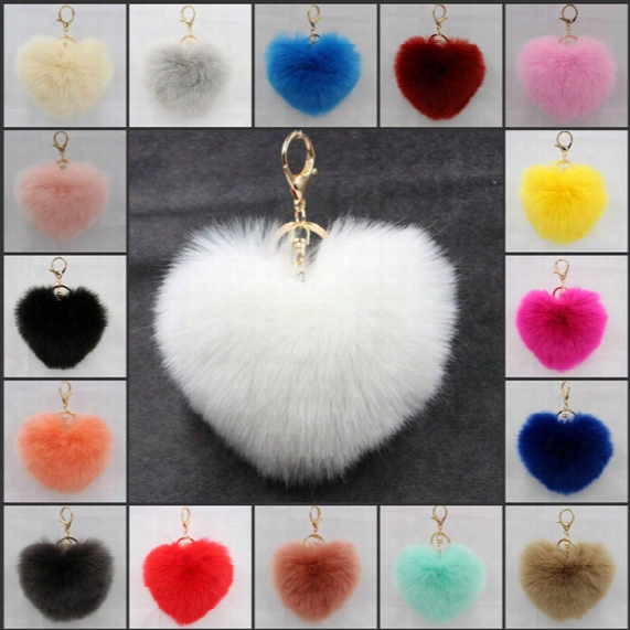 Hear Shaep Artificial Rabbit Fur Keychain Ball Pom Fluffy Fur Ball Key Chain For Womens Bag Or Cellphone Car Pendant 21 Color C133l