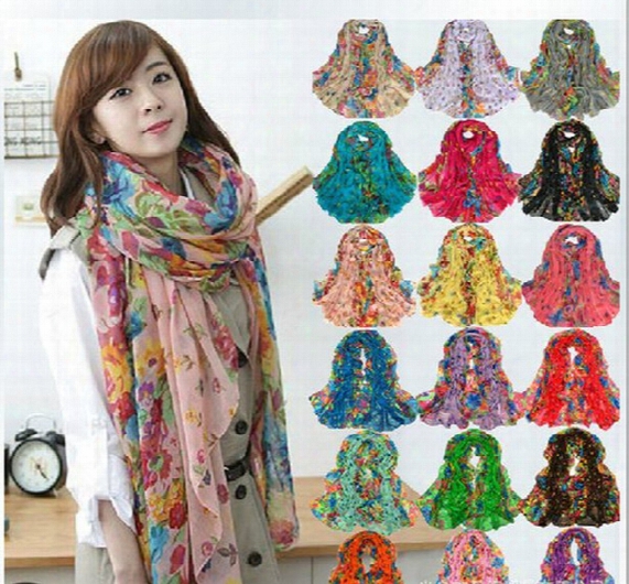 Hot! 10pcs Fashion Spring And Autumn Long Scarf Womens Floral Oversize Dscarves Shawl Voile Scarf