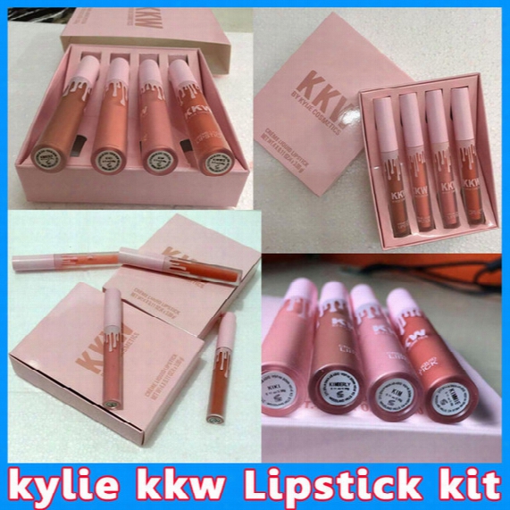 Kylie Jenner Kkw X By Cosmetics Lipgloss Kim Kardashian Set 4 Colors Liquid Lipsticks Pink Kimberly Kim Kiki Kimmie Makeup Lip Gloss