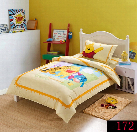Light Blue Winnie Pooh & Friends Cartoon Animation 100% Cotton 3pcs Bedding Set Boys And Girls Bed Sets Duvet Cover Bedding Sets New Arrival
