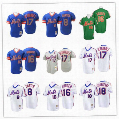 Men's Throwback 8 Gary Carter 16 Dwight Gooden 17 Keith Hernandez 18 Darryl Strawberry Jerseys Baseball New York Mets Stitched Shirts