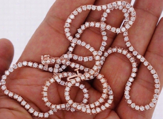 Mens Vs Clean Diamond Tennis Necklace 26 Inch 15 Carats 10k Pink Gold Best Price