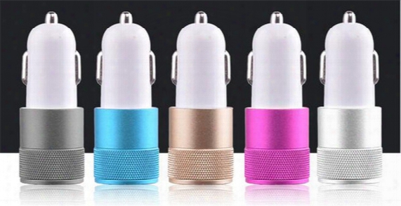 Metal Dual Usb Port Car Charger Universal 12 Volt / 1 ~ 2 Amp For Iphone 7 6s 6 Plus Ipad Ipod / Samsung Galaxy / Motorola Droid Nokia Htc