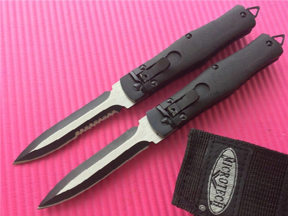 Microtech Oss Cobra Dagger Knife Auto Lever Lock Black G10 Two-tone (black, Satin) Plain / Serrated Side Open Edc Pocket Tactical Knives