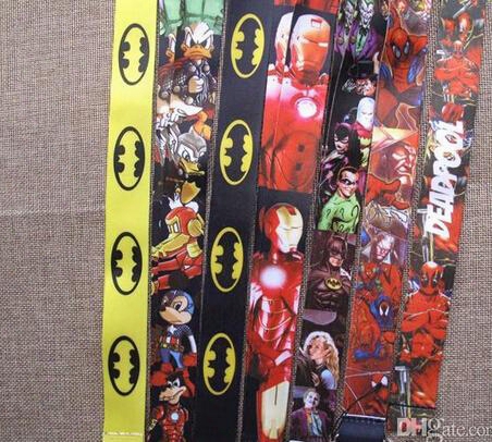 Mixing Free Shipping New Cartoon Deadpool Batman Lanyard Man Women Id Holder Mobil Phone Neck Strap Keychain Wholesale