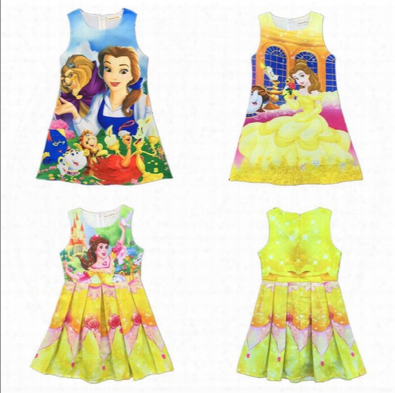 New Baby Girls Beauty And The Beast Vest Dress Cartoon Children Printing Sleeveless Princess Dresses Kids Clothing Girls Belle Dresses