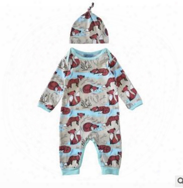 New Cartoon Infant Romper 2017 Spring Fox Printed Long Sleeve Cotton Baby Boys Onesies Cute Cotton Toddler Jumpsuit Boutique Clothes 7703