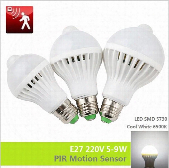 Pir Motion Sensor Lamp E27 220v Led Bulb 5w 7w 9w Smd 5730 Automatic Smart Detection Led Infrared Body Light Sensor Cool White