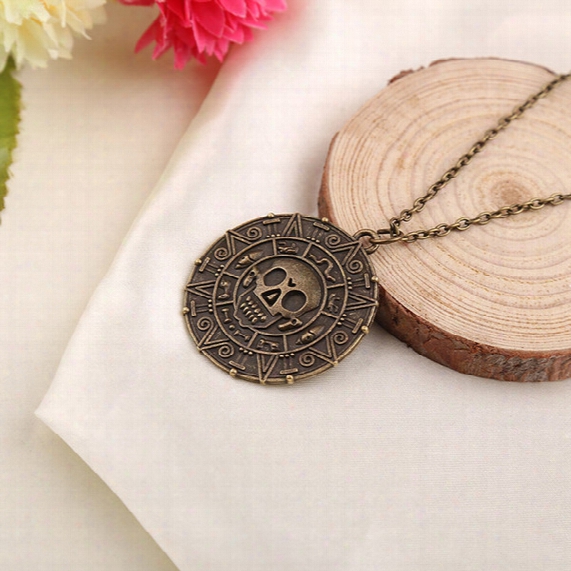 Pirate Necklace Caribbean American Retro Chain Necklace Pendant Pirate Coins Necklace Bronze Gold Free Shipping In Stock