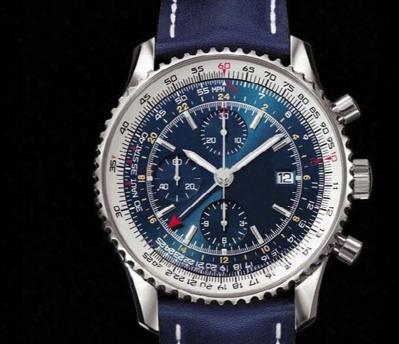 Top Sale Good Quality Men Watch Quartz Stopwatch Blue Leather Fashion Men Chronograph Watches 013