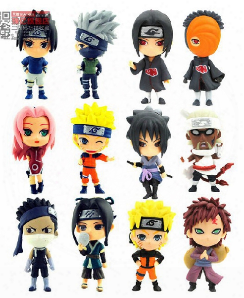 Wholesale-12pcs Cute Naruto Figures Anime Naruto Sasuke Hatake Kakashi Doll