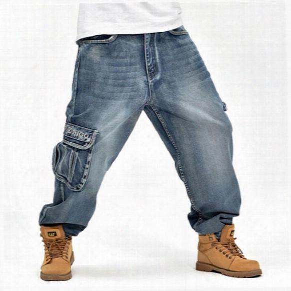 Wholesale- Aboorun 2016 Hip Hop Mens Baggy Jeans Cargo Jeans With Multi Pockets P3071