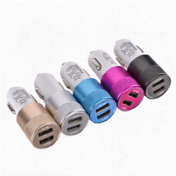 100pcs Universal Nokoko Metal Dual Usb Port 2.1a + 1a Car Charger For Iphone 4 5 6 7 For Ipad Samsung S6 S7 Mp3 Pc Gps