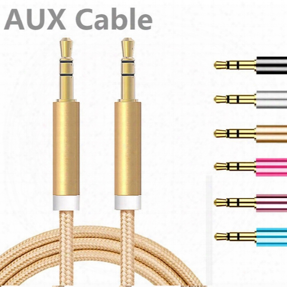 1m 3ft Metal Unbroken Fabric Braid Audio Aux Car Extension Cable 3.5mm Male To Male For Headphone ,speaker , Cellphone ,computer