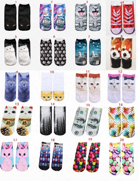 20 Styles Cat Cartoon Sock S Women Hot Unisex Socks Ladies Socks Original Sufeng Animal Food 3d Printing Ship Warm High Quality Socks