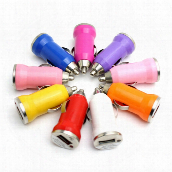 200pcs/lot Usb Car Charger Colorful Bullet Mini Car Charge Portable Charger Universal Adapter For Uinversal Smart Phone Free Shipping