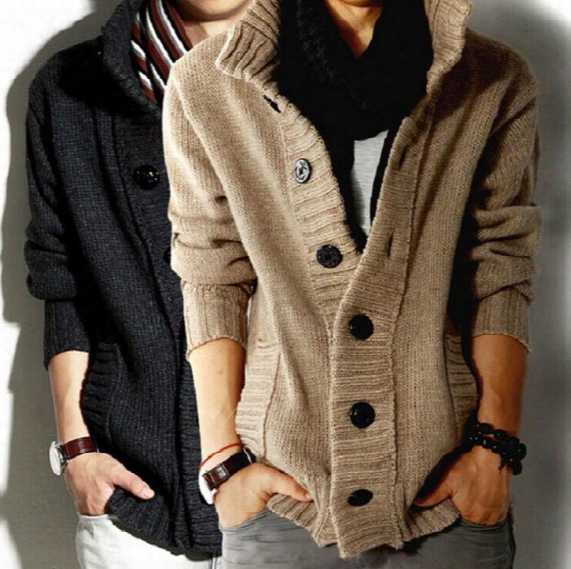 2014 Fashion New Autumn Winter Men's Cardigan Sweater Jackets Wool Blend Thicken Slim Fit Knitted Sweaters Men's Clothing