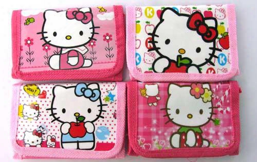 36pcs/lot Hello Kitty Cat Kids Cartoon Folding Coin Wallets Purse Child Girl Wallets Free Shipping