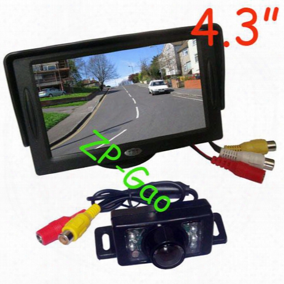 4.3" Car Lcd Monitor + 7 Ir Waterproof Car Rear View Reverse Backup Camera With 5m Cable Free Shipping