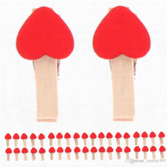 50pcs/bag Mini Heart Love Wooden Clothes Photo Paper Peg Pin Clothespin Craft Postcard Clips Home Wedding Decoration Wholesale