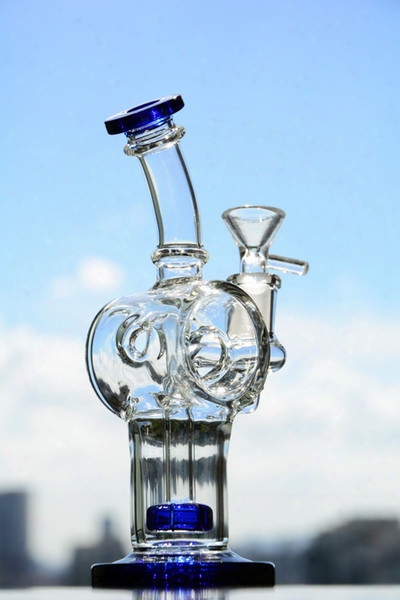 Best Bent Neck Glass Bongs Blue Small Glass Bongs Artist Water Pipes Pink Recycler Oil Rigs Free Shipping