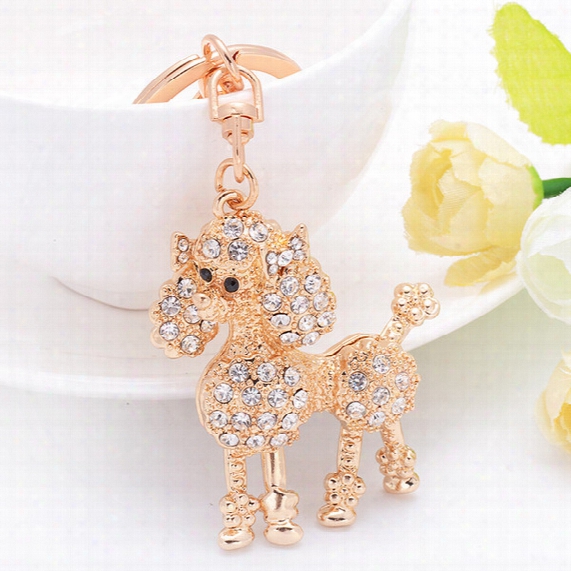 Bling Bling Crystal Rhinestone Cute Poodle Metal Keychain Keyrinng Car Keychains Purse Charms Handbag Pendant Best Gift