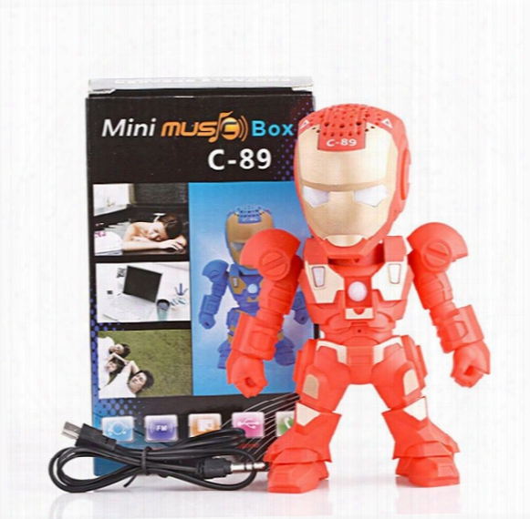 C-89 Iron Man Original Bluetooth Speaker With Led Flash Light Deformed Arm Figure Robot Portable Mini Wireless Subwoofers Tf Fm Usb Card